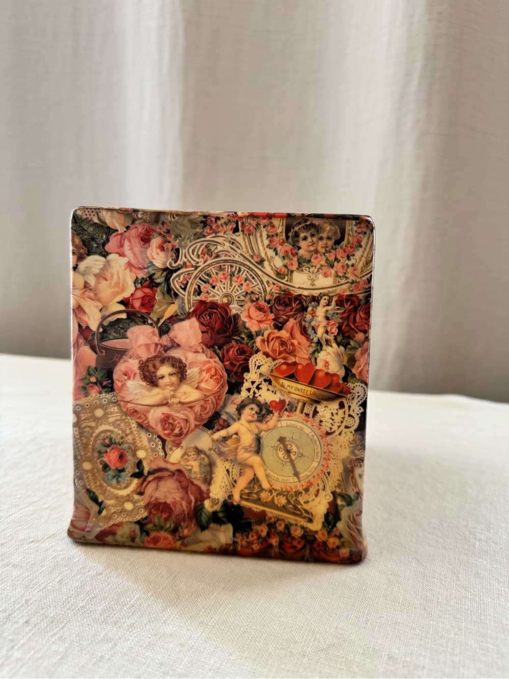 Victorian Cherub tissue box roses angels vintage